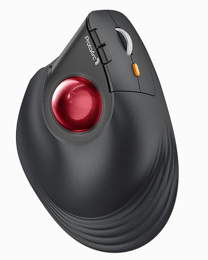 ProtoArc Vertical Wireless Trackball Mouse, EM05 NL Bluetooth Ergonomic Rollerball Mouse Rechargeable Computer Laptop Thumb Mice, 3 Device Connection, Compatible with iPad, Mac, Windows, PC-Red