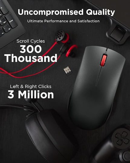 Lenovo Wireless Mouse (WL150) - 2.4G Nano USB-A Ambidextrous Ergonomic Mouse – 3-Million Clicks, 1,000 DPI – Portable Compact Cordless Design - Computer & Laptop Accessories