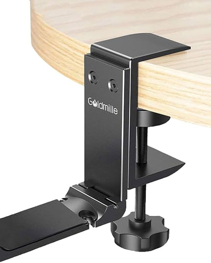 Goldmille Aluminum Headphone Stand Hanger Foldable with Cable Clip Headset Holder Clamp Hook Under Desk, Save Your Space While Working & Gaming