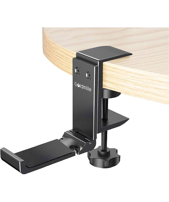 Goldmille Aluminum Headphone Stand Hanger Foldable with Cable Clip Headset Holder Clamp Hook Under Desk, Save Your Space While Working & Gaming