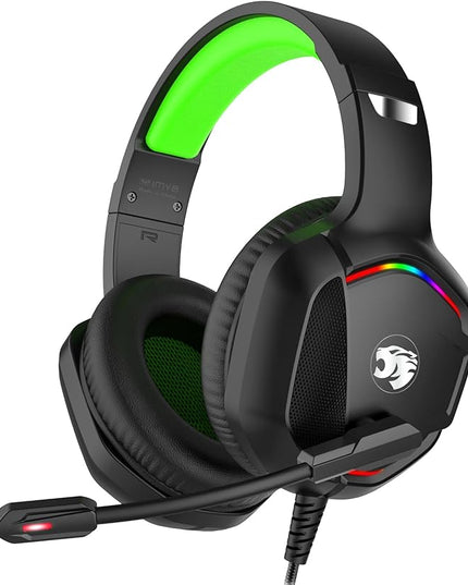Gaming Headset with Microphone for Pc, Xbox One Series X/s, Ps4, Ps5, Switch, Stereo Wired Noise Cancelling Over-Ear Headphones with Mic, RGB, for Computer, Laptop, Mac, Nintendo, Gamer (Green)