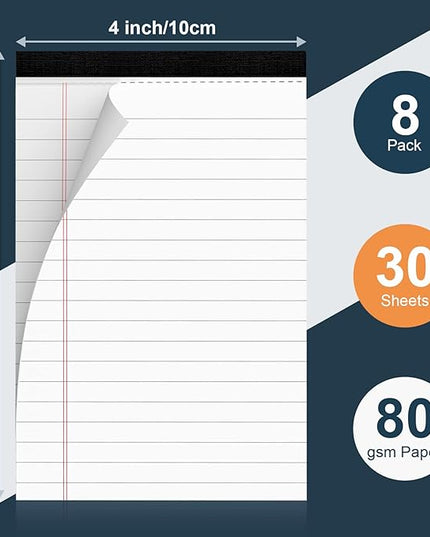8 Pack Legal Pads 4x6 Inch 30 Sheets Mini Lined Paper Pads for Office Supplies Taking Notes/Writing List, Small Notepads College Ruled Legal Memo Pad for Home, Office, School, or Business Writing Pad