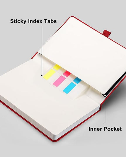 RETTACY Graph Grid Paper Notebook, 192 Pages, A5 Medium Size (5.7'' x 8.3''), 5 Squares per Inch, Leather Hardcover, 100 GSM Thick Paper, for School, Students, Math, Engineering (Red)