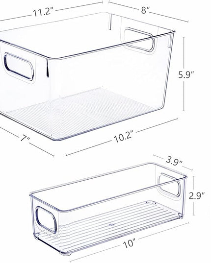 Set of 8 Clear Plastic Storage Bins, 4 Large and 4 Small Stackable Storage Containers for Pantry Organization and Kitchen Storage Bins,Home Edit and Cabinet Organizers