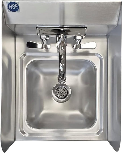 Stainless Steel Wall Mount Hand Basin with Gooseneck and Side Splash Guard. (16" x 12" Side Splash) Deep x long