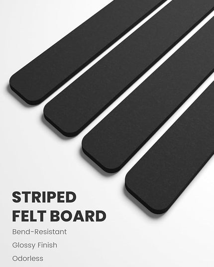 Fluxynara Cork Board Alternative Felt Strip Board 8-Pack 13"x2", Office Pin Board with 50 Push Pins, Adhesive Install for Bedroom Door & Home Office(Black)