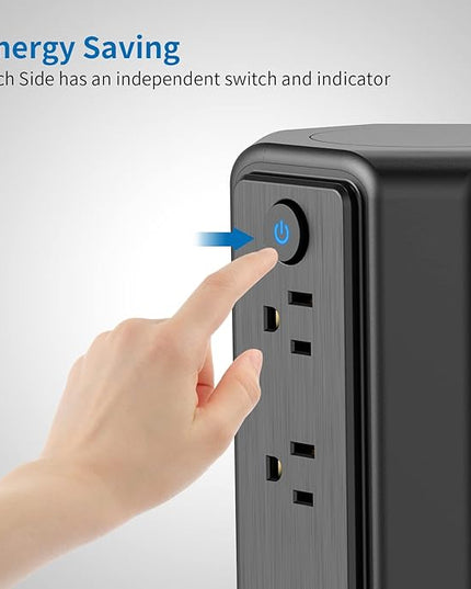 Surge Protector Power Strip Tower with USB Ports, 15 FT Extension Cord Tower with 16 Widely Spaced Outlets 4 USB Ports, 1080 Joules, Overload Protection, Flat Plug Power Strip for Home, Office, Black