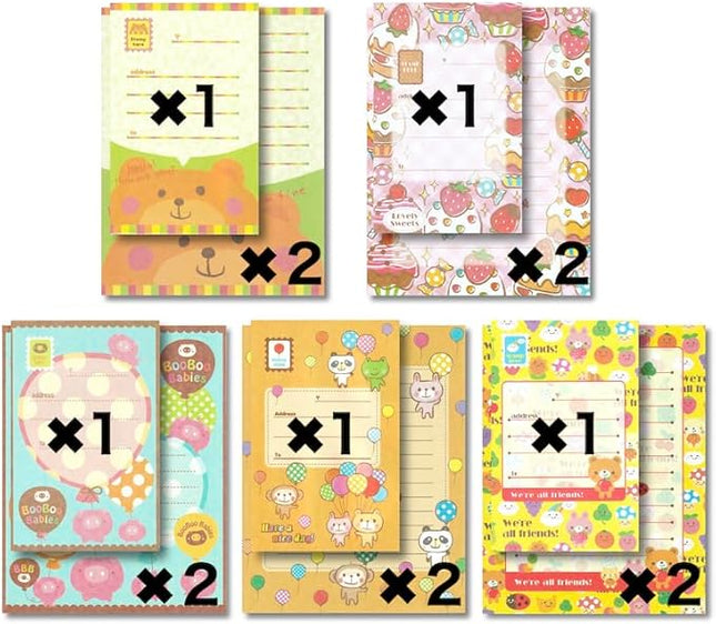KUDOS.JP Cute Kawaii Japanese Character Stationery Letter Writing Paper with 10 Writing Papers and 5 Envelopes Gift Set for Teen, Girls, Kids