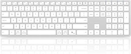 Bnnwa Wireless Bluetooth Keyboard Stainless Steel Multi-Device Full Size Keyboard with Numeric Keypad Low Profile Silent Cordless Keyboards Quiet Typing for Computer/Windows/PC/Laptop(Silver White)