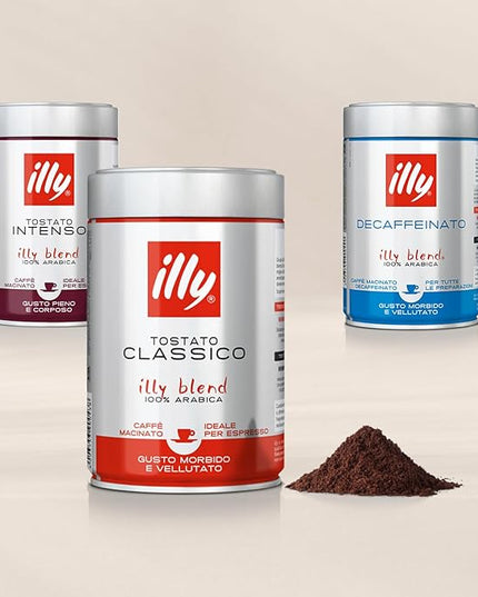 illy Ground Coffee Espresso - 100% Arabica Coffee Ground – Classico Decaf Roast - Notes of Caramel, Toasted Bread & Chocolate - Rich Aromatic Profile - Precise Roast - No Preservatives – 8.8 Ounce