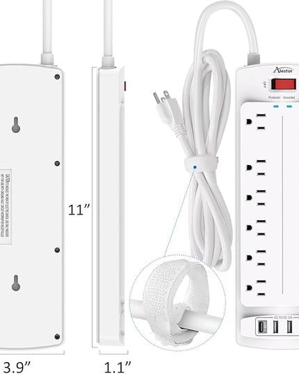 Power Strip, ALESTOR Surge Protector with 12 Outlets and 4 USB Ports(1 USB C Port), 10 Feet Extension Cord (1875W/15A), 2700 Joules, ETL Listed, White