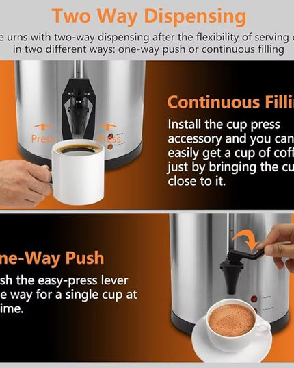 95 Cup 16L/4.23Gallon Commercial Coffee Urn, Festa Essential 1500W Large Percolate Coffee Maker, Hot Beverage dispenser With Double Dripless Faucet,Quick-Brewing Hot Water Urn for Catering,Home,Events