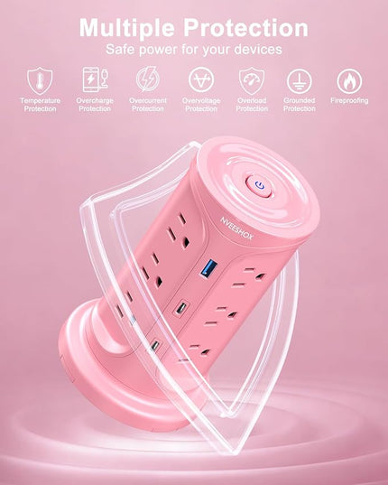 Tower Power Strip Surge Protector with 12 Outlets 3 USB Ports(2 Type C), 6.5 FT Ultra Flat Extension Cord with Multiple Outlets, Flat Plug Outlet Extender with Screw Wall Mount for Home Office Dorm