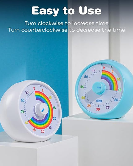 Visual Timer for Kids, 60-Minute Countdown for Classroom Office Kitchen, Desk Timer Kids Time Management Tools with Silent Operation, Pomodoro Timer Rainbow Pattern(White)