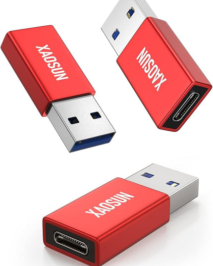 XAOSUN 10Gbps USB to USB C Adapter 3 Pack, 3.1 USBC Female to USB Male Adapter, One-Sided SuperSpeed Data Sync, 100W Fast Charging for iPhone 16 15 14 13, Laptop, Charger, Quest Link, etc, Red