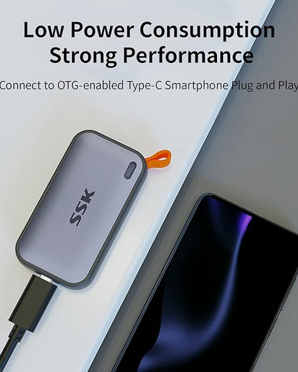 SSK Portable SSD 500GB External Solid State Drives, up to 1050MB/s USB C SSD External Hard Drive USB 3.2 Gen2 for iPhone 15/Pro, Windows, Mac, Android Phones and Tablets