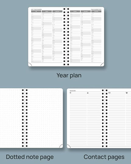 POPRUN 2026 Planner Weekly Notebook (Jan-Dec), Small Size 4''x 6.25'' - 2026 Pocket Calendar for Purse with Spiral Soft Cover, Plastic Ruler, Inner Pocket, 100 GSM - Black