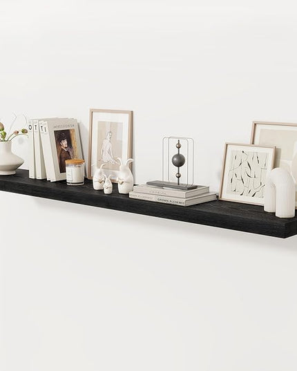 Fun Memories 72 Inch Floating Shelf, 12 Inch Deep Wall Shelf for Fireplace Mantel, Deep Storage Shelves for Home & Office, Wall Shelves with Invisible Bracket, Black, Set of 1