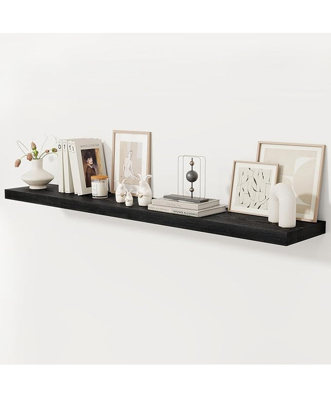 Fun Memories 72 Inch Floating Shelf, 12 Inch Deep Wall Shelf for Fireplace Mantel, Deep Storage Shelves for Home & Office, Wall Shelves with Invisible Bracket, Black, Set of 1