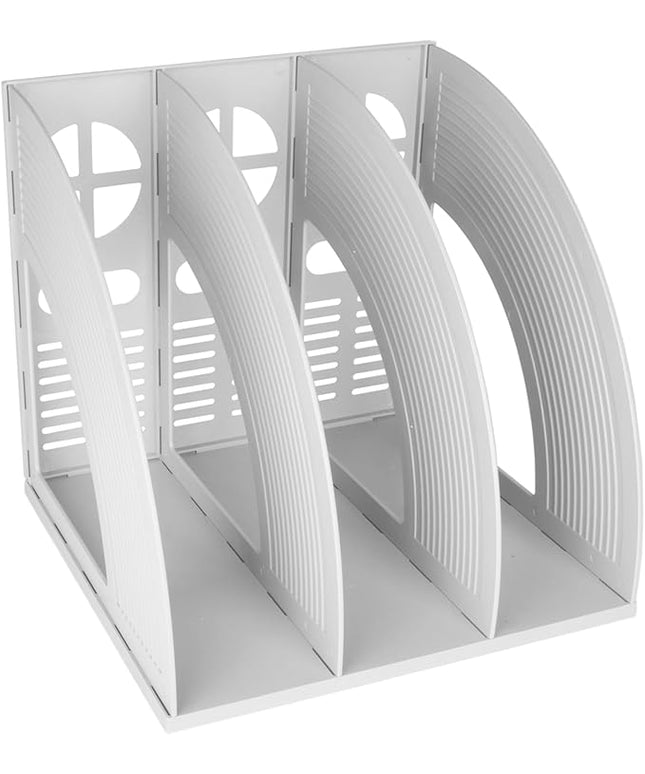 SAYEEC Magazine Holder Plastic File Sorter Binder Holder for Desk Folder Organizer Stand Book Shelf Dividers Vertical Filling Storage Rack Desktop Bookshelf Display Box for Office School Home (Grey)