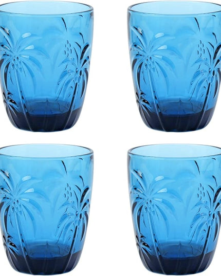 M&N HOME Colored Whiskey Glasses, Set of 4 Colorful Drinking Glasses, 9 Oz Coconut Cups, Glass Tumblers, Glass Cups for Water and Juice, Tiki Cups, Tropical Themed Glassware Set - BLUE SET