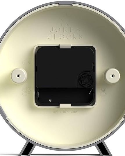 JONES CLOCKS® Venus Desk Clock | Modern Round Design | Gray | Stylish Retro Look for Shelf, Table, Mantel or Bedside
