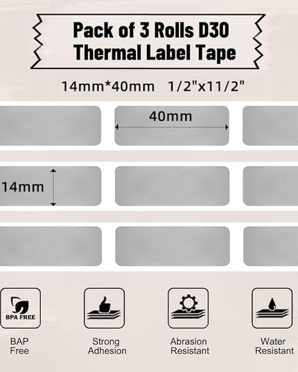 Phomermo D30 Label Maker Tape, Black on Cream White with Glitter Transparent Label Sticker Thermal Paper Self-Adhesive, 14 x 40mm (1/2" x11/2) 160 Tapes/Roll, 3 Rolls for D30 D35 Q30 Q30S Q31 D30Pro