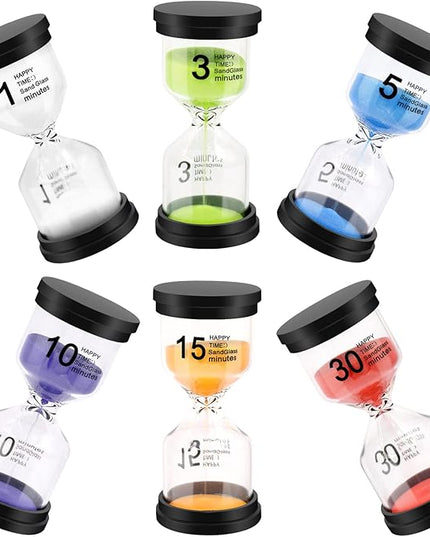 Sand Timer, Hourglass Sand Timers Colorful 1/3/5/10/15/30 Minutes Sandglass Timer with Protective Cover for Classroom Home Office Cooking (Pack of 6) Multicolor