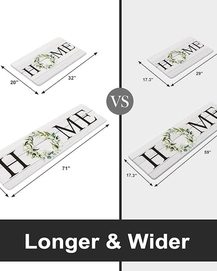 KIMODE Kitchen Anti Fatigue Rug Set of 2, Ergonomic Standing Kitchen Mat Set 2PCS, Farmhouse Kitchen Runner Stain Resistant, Non Slip Waterproof Kitchen Mats for Floor, 20" x 71" + 20" x 32", White