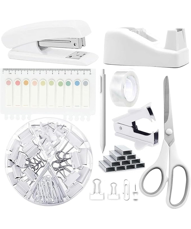 Office Supplies,Desk Accessories, Stapler and Tape Dispenser Set for Women with Stapler, Tape Dispenser, Staple Remover, Staples, Clips, Scissor and Tabs,Gift for Students, Coworkers