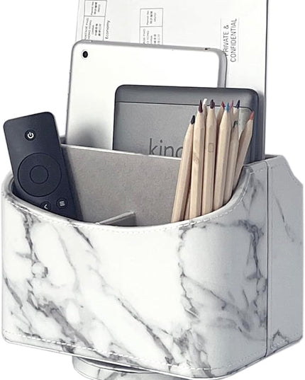 UnionBasic Rotating Desk Organizer, 360 Degree Desk Spinning Caddy, Desktop TV Guide/Mail/Media/Remote Controller Holder Organizer,Marble White