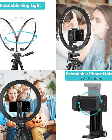Sensyne 12'' Ring Light with 50'' Extendable Tripod Stand, LED Circle Lights with Phone Holder for Live Stream/Makeup/YouTube Video/TikTok, Compatible with All Phones