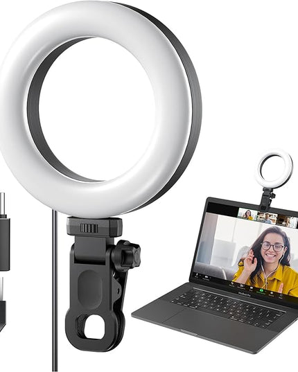 Ring Light Clip on Laptop Monitor, Webcam Light 10 Brightness Level Video Conference Lighting for Remote Working/Zoom Calls/Self Broadcasting/Live Streaming/Video Recording/TikTok