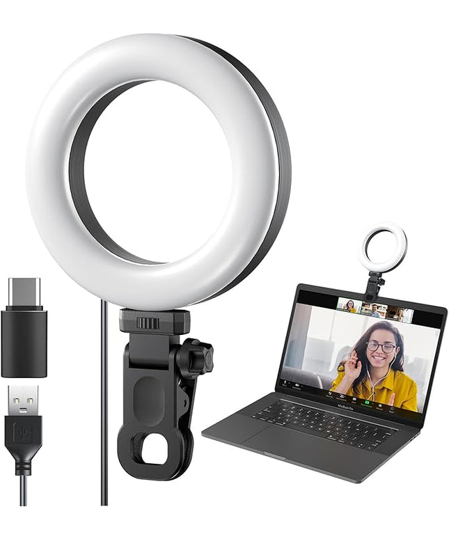 Ring Light Clip on Laptop Monitor, Webcam Light 10 Brightness Level Video Conference Lighting for Remote Working/Zoom Calls/Self Broadcasting/Live Streaming/Video Recording/TikTok