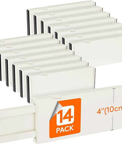 Lifewit 14 Pack Drawer Dividers 4" High, 11-17" Adjustable Drawer Organizers for Clothes, Expandable Dresser Separators in Bedroom/Bathroom/Kitchen/Fridge/Office Organization and Storage, Beige