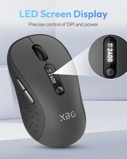 XBG B15pro Wireless Bluetooth Mouse, Bluetooth 5.0/4.0 & 2.4G Tri-Mode, Type-C Rechargeable with LED Screen Display, Ergonomic Silent Click for Laptop/PC/Tablet, Multi-Device & Office Use