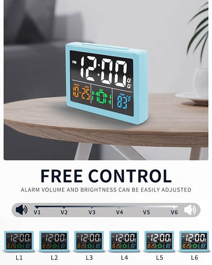 Digital Alarm Clock, with 5.5" Large LED Time Display, Adjustable Alarm Volume, 6 Level Brightness, Alarm Settings, USB Charger, Temperature Detect, Snooze, Clocks for Bedroom, Bedside, Desk, Blue