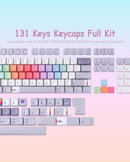 Tsungup MOA Profile Keycaps,131 Keys Gray Rainbow Candy Custom Keycaps,PBT Cute Dye Sub Key Caps Keyboard Keycap Set for MX Switches Mechanical