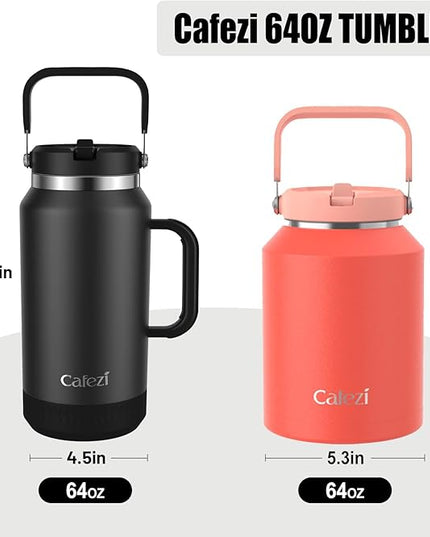 Half Gallon Insulated Water Bottle with Flip Straw, Vacuum Insulated Stainless Steel Jug with Top Handle, Leak-Proof Lid, Sweat-Free, Wide Mouth, Keeps Ice Cold up to 34 Hours