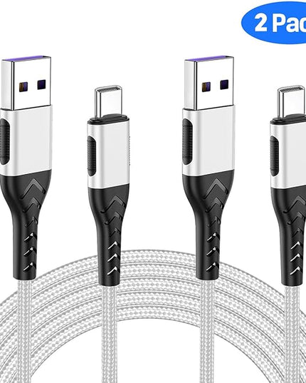 Durcord USB C Cable, 2Pack 6ft Fast USB Type C Charging Cable for Android/Phone/Pad/Laptop, Type C Charger Braided USB Cable Bright Silver