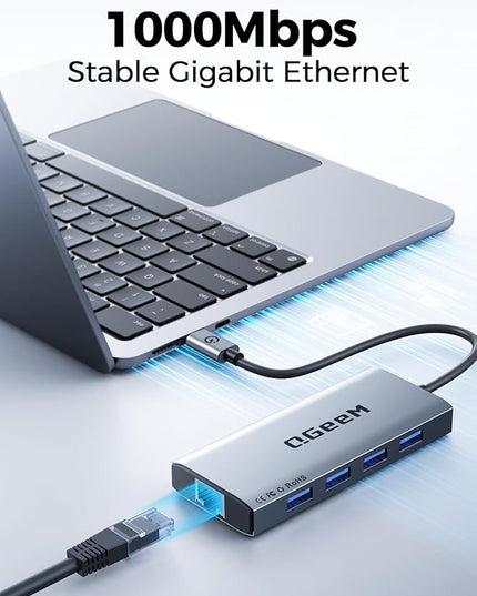 QGeeM USB C Hub Ethernet,9 in 1 USB Type C Hub HDMI Multi-Port Converter Adapter,100W Pd, USB 3.0,SD/TF Card Reader,Compatible for MacBook Pro Air Ipad HP Dell Lenovo Chromebook etc.