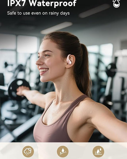 Wireless Earbuds, ENC Noise Cancelling Sport Ear Buds with Touch-Screen Control, IPX7 Waterproof, Bluetooth 5.4 Headphones with Deep Bass Stereo for Running & Workout – Rose Gold