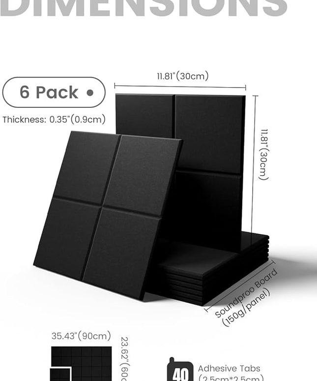 Large Felt Bulletin Board 36"x24", 6-Pack 4-Compartment Wall Organizer, Cork Board Alternative with 60 Removable Adhesive Tabs, Modular Felt Panels for Home Office, Classroom and Study-Black