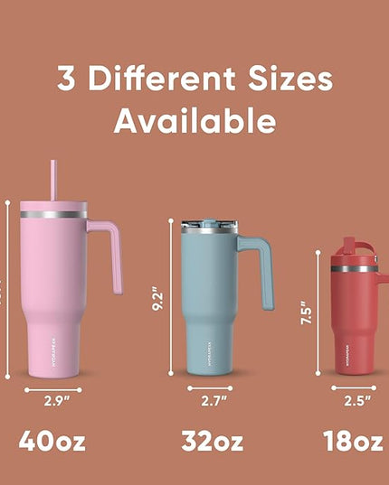 Hydrapeak Voyager 40 Oz Stainless Steel Tumbler with Handle, Insulated Water Bottle With Straw & Lid, Cupholder Friendly Reusable Travel Mug (Apricot Crush)