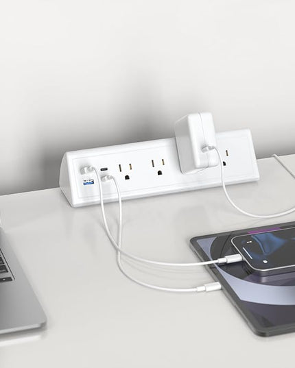 Jgstkcity Desk Clamp Power Strip,20W Fast Charging Station,Surge Protector Nightstand Edge Mount,1875W Extension Cord with Multiple Outlets,2 USB-C,2 USB-A,for Home Office (White, 6 FT)