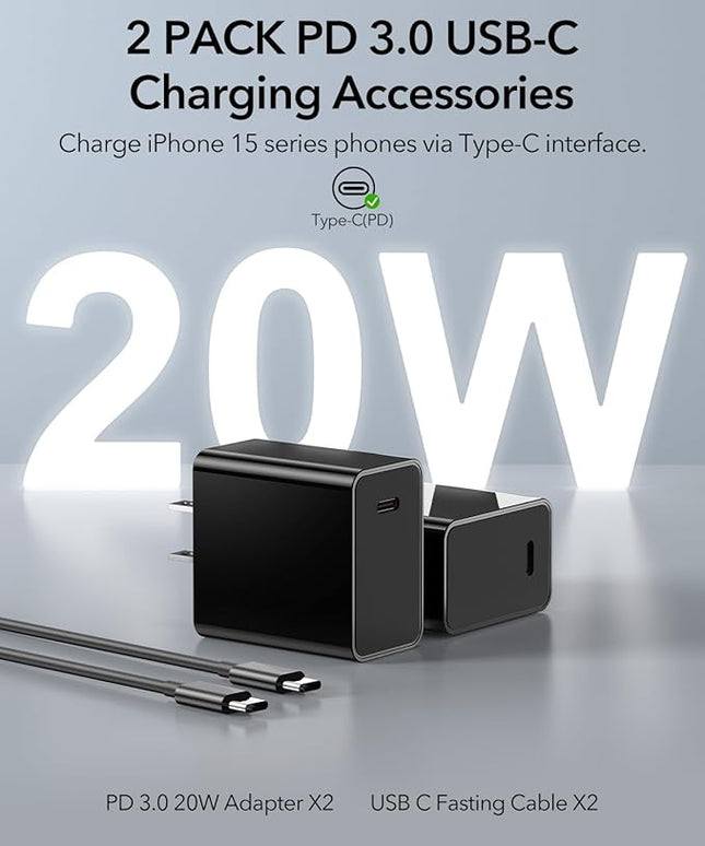 2 Pack Meifigno for MagSafe-Compatible Charger Stand with [20W USB C Charger Block & USB C Cable x2], Fast Charging Wireless Charger for iPhone 15 Pro Max/15 Pro/14 13 12 Series, AirPods 3/Pro, Black
