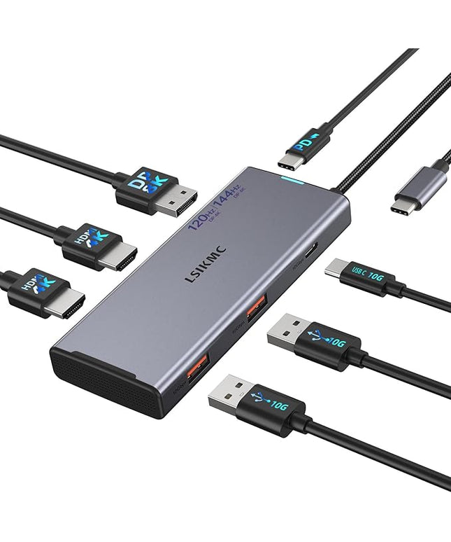 USB-C Laptop Docking Station for Triple Monitor | 7-in-1 Dock with DP 4K@160Hz/8K@30Hz + Dual HDMI 4K@60Hz, 10Gbps USB A/C, 100W PD | Laptop Dock for Windows/Mac