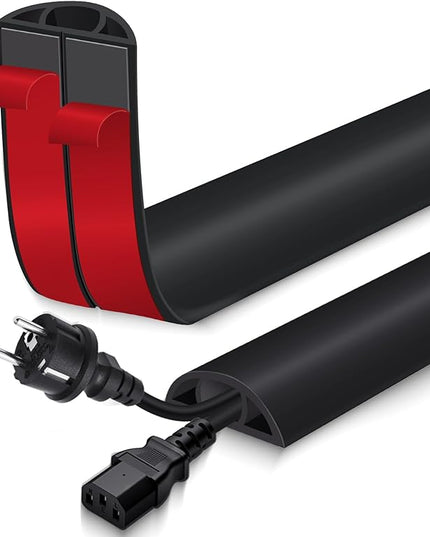 Floor Cord Cover for Wires on Floor Self Adhesive Cord Hider Floor Cable Management Wire Covers for Cords Protector Prevent Cable Trips Cord Cavity W 0.59" x H 0.31", Black, 10Ft