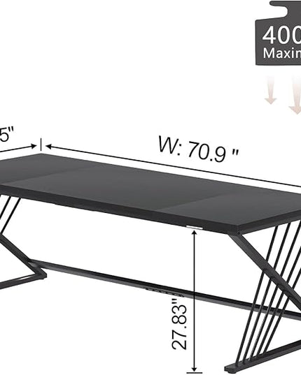 FOLUBAN 70.9" Black Computer Desk, Modern Home Office Desk, Large Gaming Workstation Executive Desk with Z-Shaped Legs, 2 Person Large Study Writing Table for Bedroom