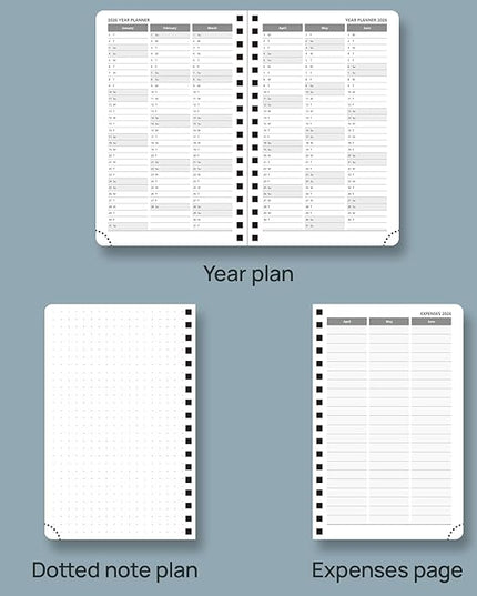 POPRUN 2026 Planner (Pocket Size 4''x 6.25'' Wire-Bond Hard Cover) Calendar Weekly and Monthly (Jan.2026-Dec.2026) Small Planner with Hourly Time Slots, for Purse, 100 GSM - Pacific Green